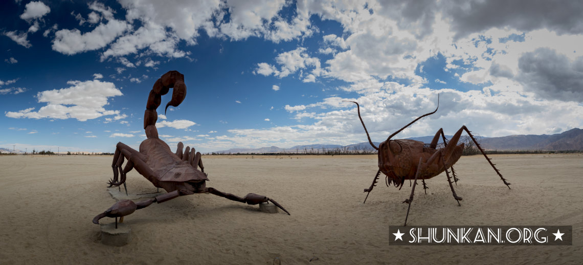 Galleta Meadows ,  Sculptures, Scorpion vs. locust - panorama